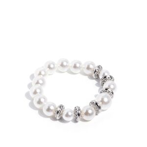 Hypnotizing History Paparazzi White Pearl Bracelet with Silver Sparkle Fashion